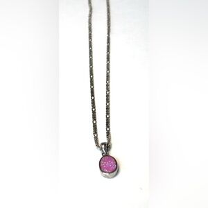 Fire Pink Opal Pendant in Sterling Silver On 16” Sterling Figaro Style Chain